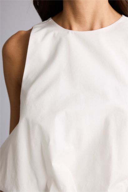 Balloon Fıt Bisiklet Yaka Poplin Kolsuz Bluz