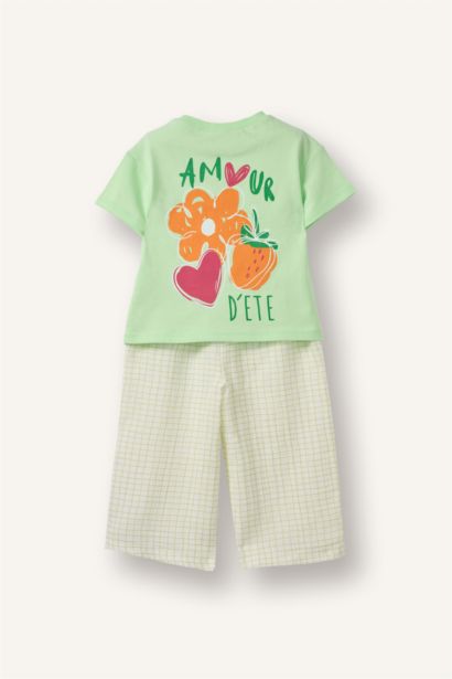 Çiçekli Tişört Kareli Pantolon 2'li Takım Kız Bebek