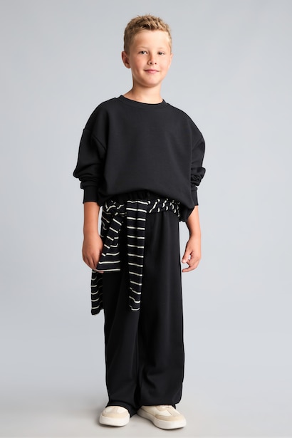 Pantalon de survêtement noir 100% coton à taille élastique Coupe régulière pour garçon