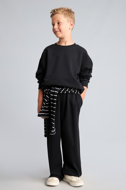 Pantalon de survêtement noir 100% coton à taille élastique Coupe régulière pour garçon