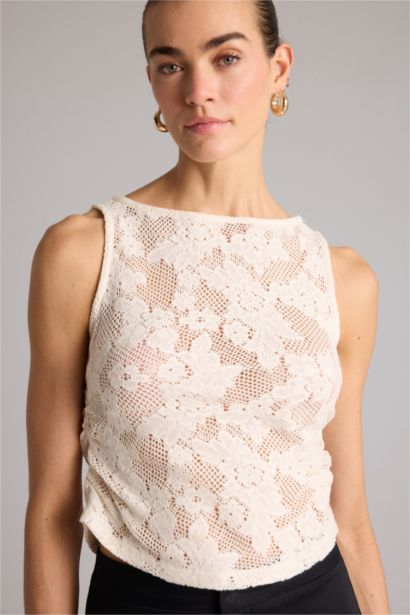 Slım Fıt Kayık Yaka Dantel Atlet