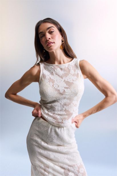 Débardeur en dentelle à col bateau Coupe slim