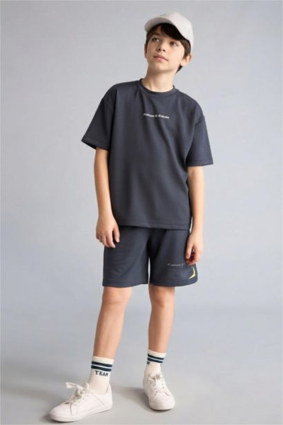 Oversize Slogan baskılı Şort Erkek Çocuk