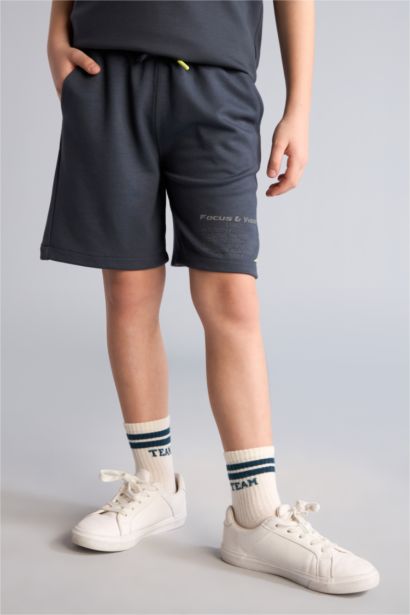 Oversize Slogan baskılı Şort Erkek Çocuk