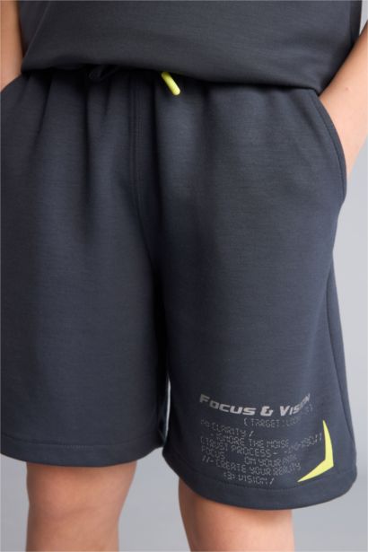 Oversize Slogan baskılı Şort Erkek Çocuk