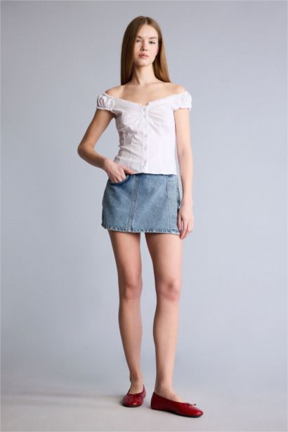 Fıtted Poplin Kısa Kollu Bluz