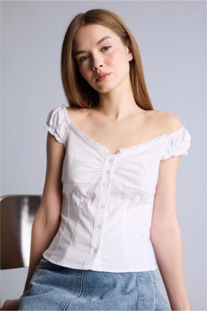 Fıtted Poplin Kısa Kollu Bluz