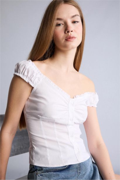 Fıtted Poplin Kısa Kollu Bluz