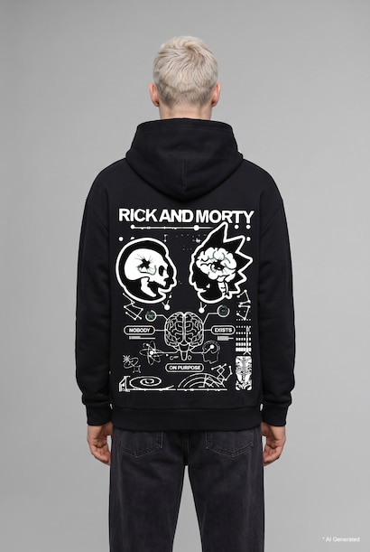 Rick and Morty Boxy Fit Kapüşonlu Sweatshirt