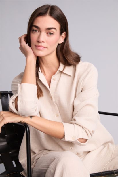 Oversıze Müslin Uzun Kollu Gömlek