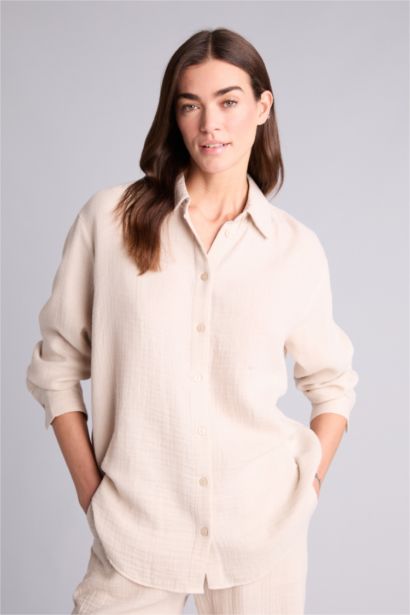 Oversıze Müslin Uzun Kollu Gömlek