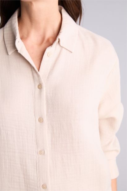 Oversıze Müslin Uzun Kollu Gömlek