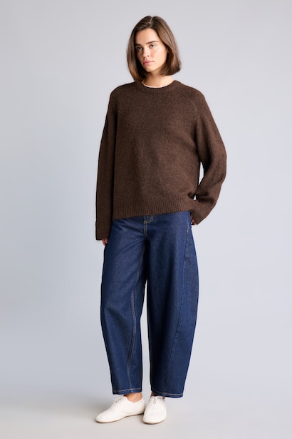 Oversize Bisiklet Yaka Yün Basic Kazak