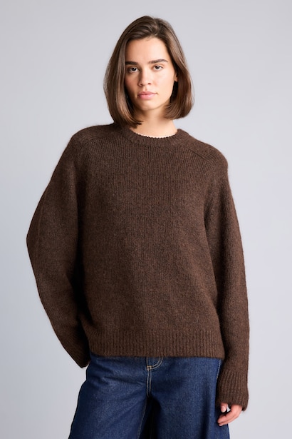 Oversize Bisiklet Yaka Yün Basic Kazak