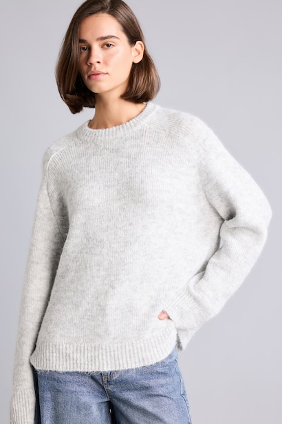 Oversize Bisiklet Yaka Yün Basic Kazak