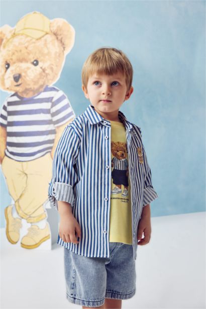 قميص ولادي بوبلين ردن طويل قصة عادية