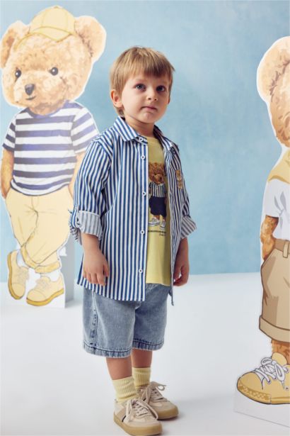 قميص ولادي بوبلين ردن طويل قصة عادية