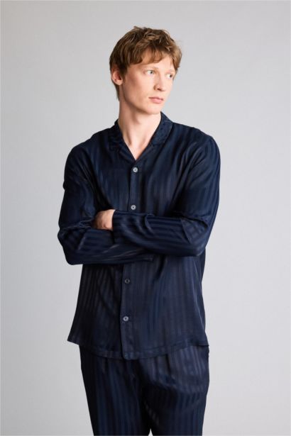 Regular Fıt Çizgili Uzun Kollu 2'li Viskon Takım