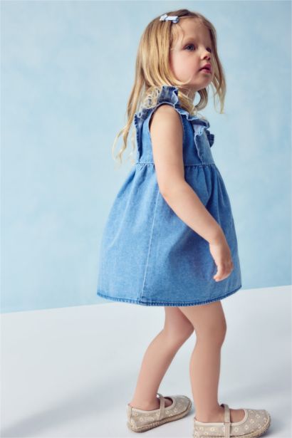 Ayıcıklı Kolsuz Jean Elbise Kız Bebek