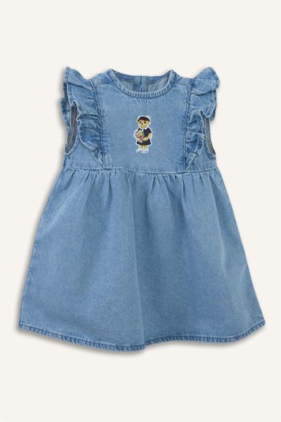 Ayıcıklı Kolsuz Jean Elbise Kız Bebek