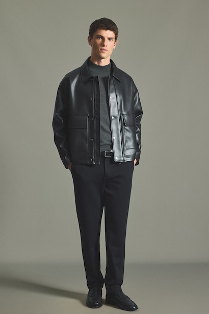 Snap Col Polo Veste en cuir