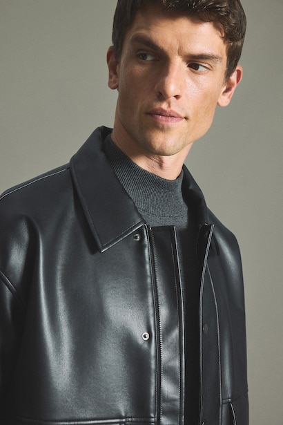 Snap Col Polo Veste en cuir