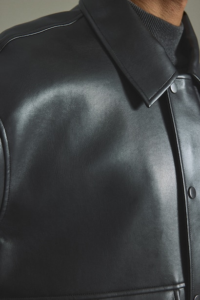 Snap Col Polo Veste en cuir