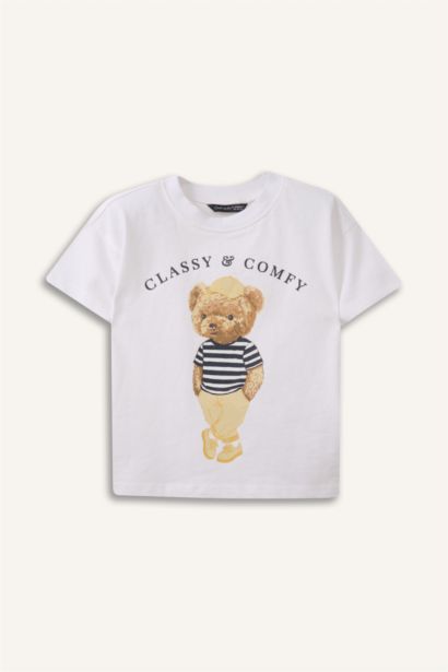 Regular Fıt Ayı Baskılı Kısa Kollu Tişört Erkek Bebek