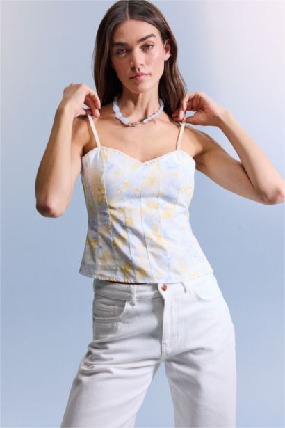 Fıtted Desenli Poplin Bluz