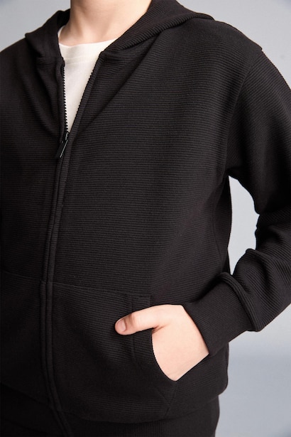 Kapüşonlu Basic Sweatshirt Hırka Erkek Çocuk