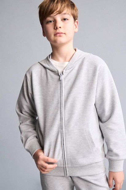 Sweat à capuche en coton à fermeture zippée et poche kangourou pour garçon