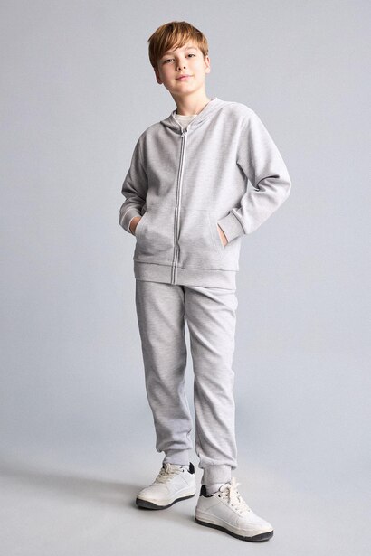 Sweat à capuche en coton à fermeture zippée et poche kangourou pour garçon