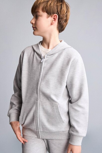 Sweat à capuche en coton à fermeture zippée et poche kangourou pour garçon