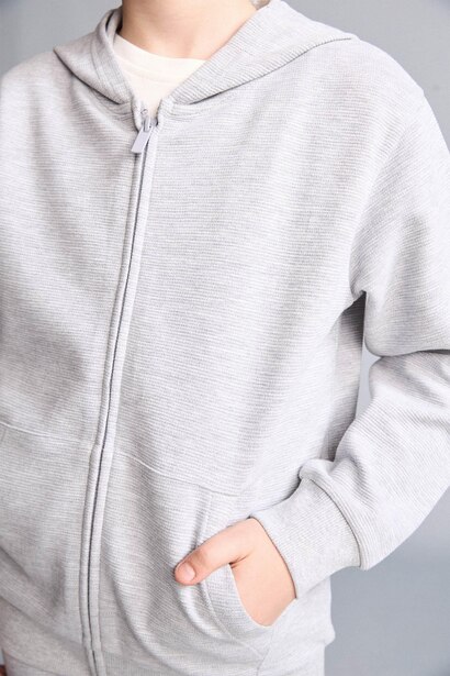 Sweat à capuche en coton à fermeture zippée et poche kangourou pour garçon