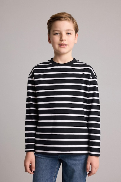 T-shirt oversize à manches longues et col rond 100% coton pour garçon