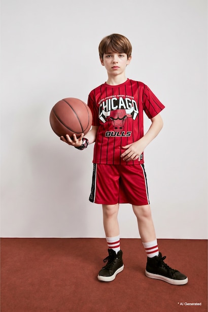 T-shirt à manches courtes NBA Chicago Bulls à col rond pour garçon