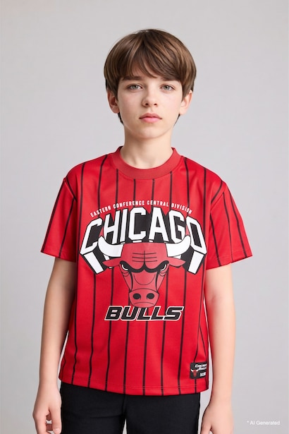 T-shirt à manches courtes NBA Chicago Bulls à col rond pour garçon