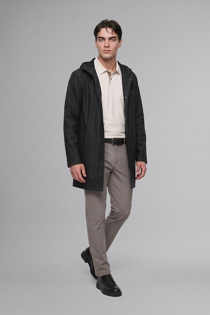 Faux Leather Hooded Coat