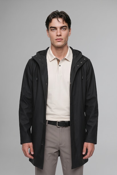 Faux Leather Hooded Coat
