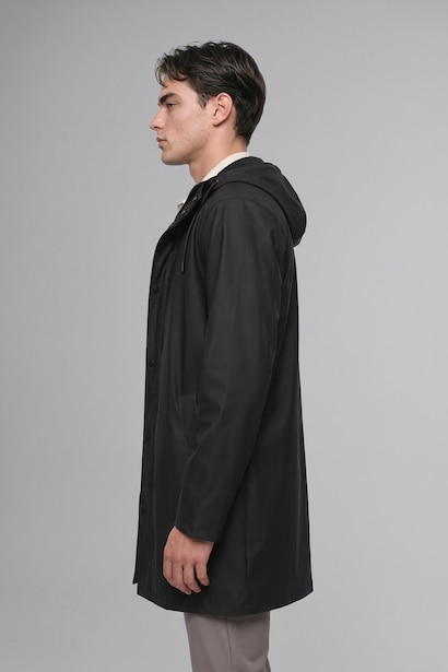 Faux Leather Hooded Coat
