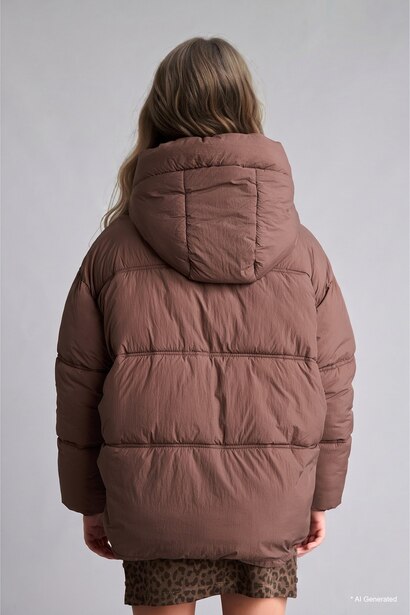 Girl Water-Repellent with Duffle Buttons Hooded Puffer Jacket