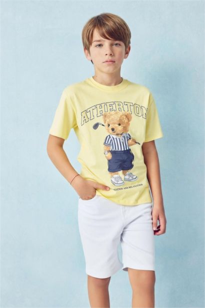 Regular Fıt Bisiklet Yaka Ayıcıklı Kısa Kollu Tişört