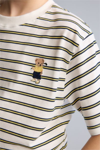 Regular Fıt Bisiklet Yaka Ayı Baskılı Kısa Kollu Tişört Erkek Çocuk