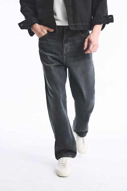 %100 Pamuk Baggy Fit Yıkamalı Jean Pantolon