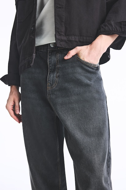 %100 Pamuk Baggy Fit Yıkamalı Jean Pantolon