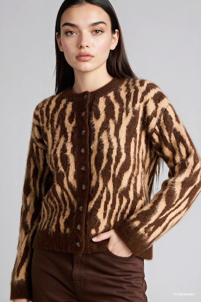 Leopar Desenli Triko Hırka