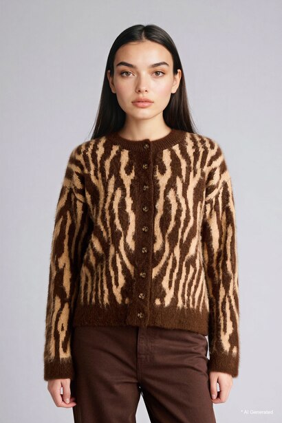 Leopar Desenli Triko Hırka