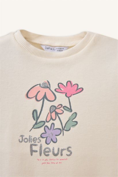 Bisiklet Yaka Floral Fitilli Kaşkorse Uzun Kollu Tişört Kız Bebek