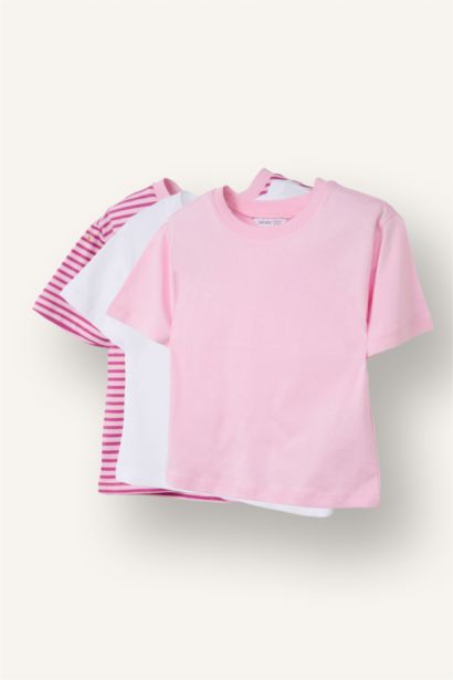 Çizgili Penye 3'lü Tişört Kız Bebek