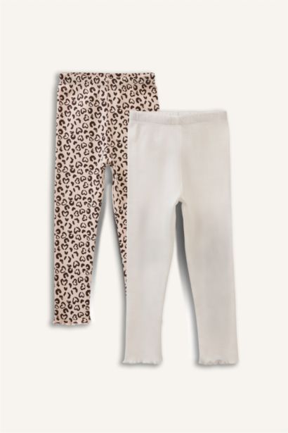 Leopar Desenli Fitilli Kaşkorse 2'li Tayt Kız Bebek